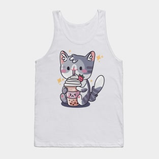 Boba Cat - Kawaii Cat sipping Bubble Tea Tank Top